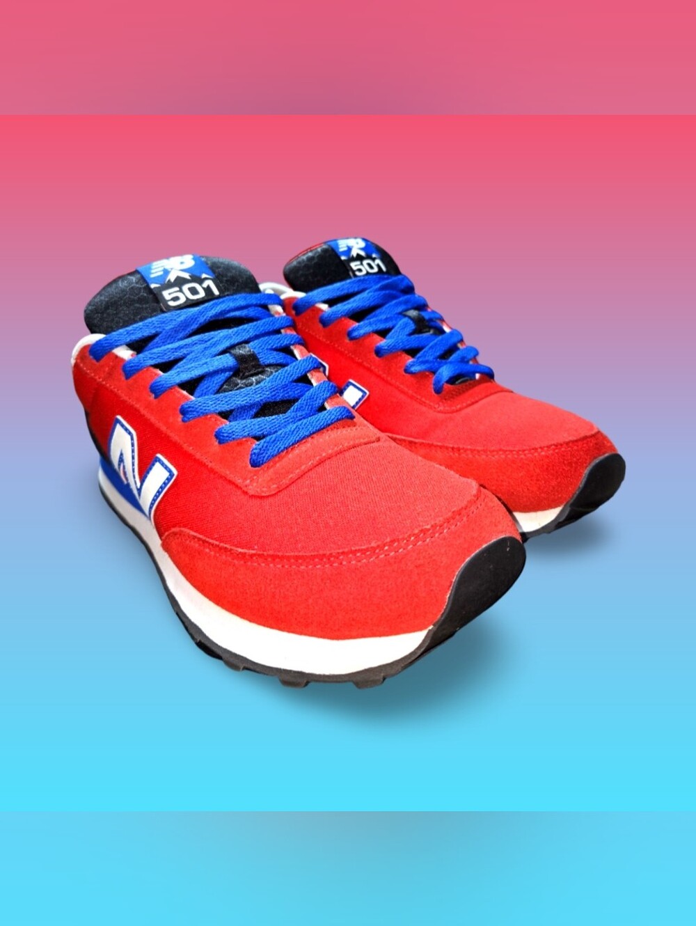New Balance 501 Red Royal Blue Suede Sneakers Mens Size 9 ML501SMC